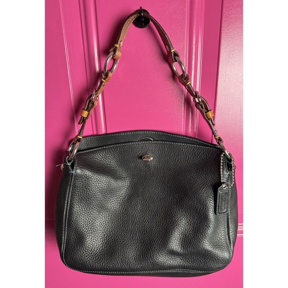 Vtg Y2K Coach Chelsea Pebble Leather Turnlock Top Bag Purse D05S-8A38 BLUE Navy - Picture 2 of 13